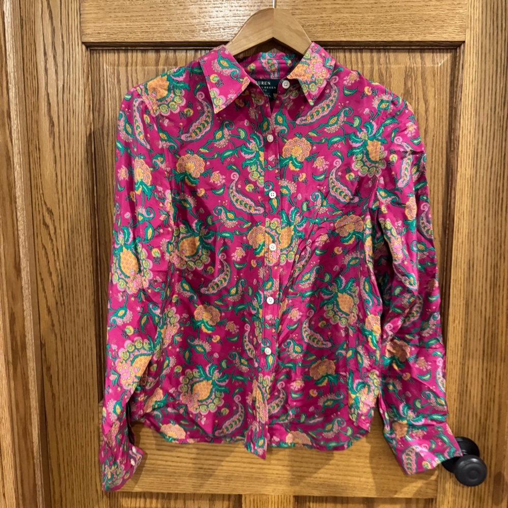 Lauren Ralph Lauren Petite Silk Paisley Button Down P/L